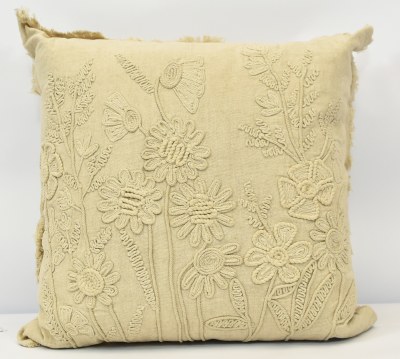 18" Sq Natural Floral Fringe Decorative Botanical Pillow