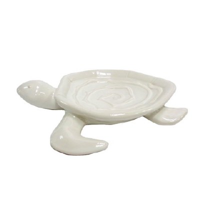 9" White Ceramic Coastal Sea Turtle Ring Dish