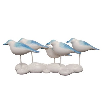 6" x 14" Five Blue and White Polyresin Coastal Shorebirds Statue