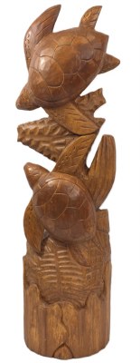 39" Double Brown Turtle Wood Statue