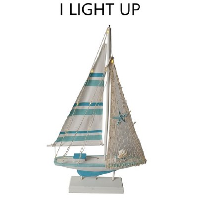 21" LED Blue and White Coastal Sailboat Statue