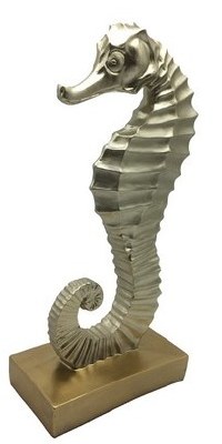 13" Champagne and Gold Polyresin Coastal Seahorse Statue