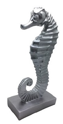 13" Silver Polyresin Coastal Seahorse Statue