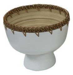 10" Round White Bamboo Footed Bowl
