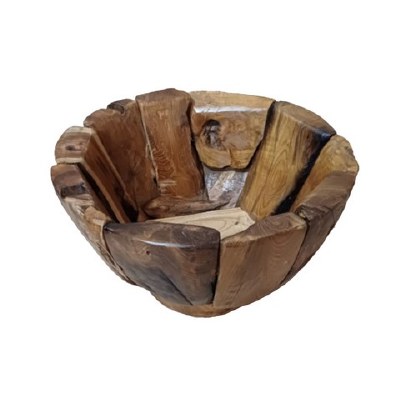 16" Round Brown Teak Wood Bits Bowl