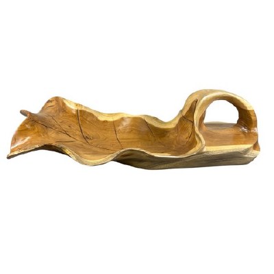 22" Natural Teak Wood Leaf Tray
