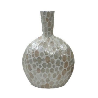 23" Natural and White Mother of Pearl Oval Vase