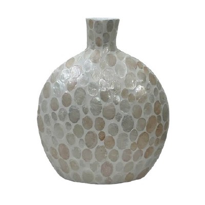20" Natural and White Mother of Pearl Oval Vase