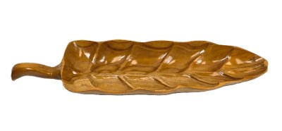 25" Natural Tropical Leaf Wood Tray