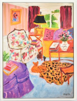 32" x 24" Cat in a Room Scene Canvas in a White Frame
