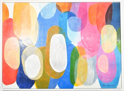 44" x 59" Multicolor Abstract Ovals Canvas in a White Frame