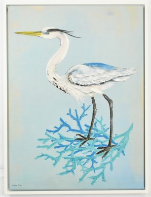 32" x 24" Blue Heron 1 Coastal Canvas in a White Frame