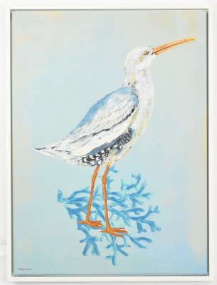 32" x 24" Blue Heron 2 Coastal Canvas in a White Frame
