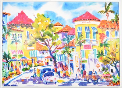 44" x 59" Naples Street Scene Coastal Canvas in a White Frame