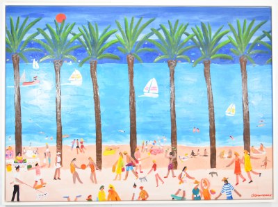 44" x 59" Tall Palm Trees on the Beach Coastal Canvas in a White Frame
