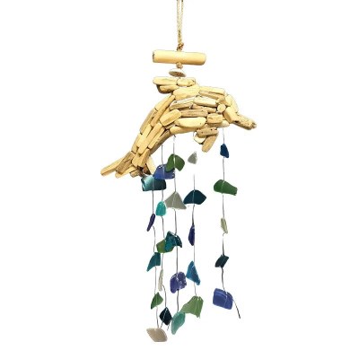16" Dolphin Wood and Glass Wind Chime