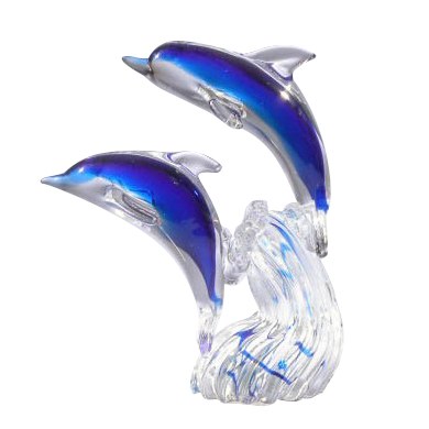 8" Blue and Clear Two Dolphins Glass