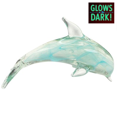 6" Clear and Aqua Glow In Dark Glass Dolphin