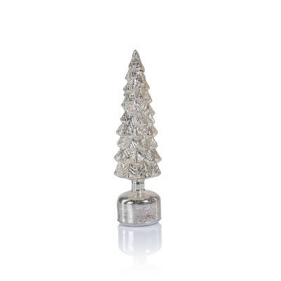 14" LED Distressed Silver Slim Spinning Christmas Tree