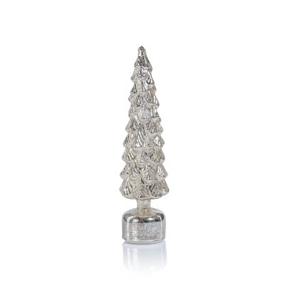 16" LED Distressed Silver Slim Spinning Christmas Tree