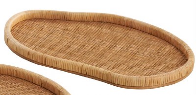 14" x 24" Brown Oval Rattan Tray