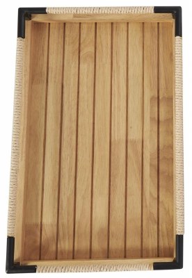 12" x 19" Natural Wood and Black Metal Tray
