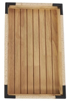 10" x 17" Natural Wood and Black Metal Tray