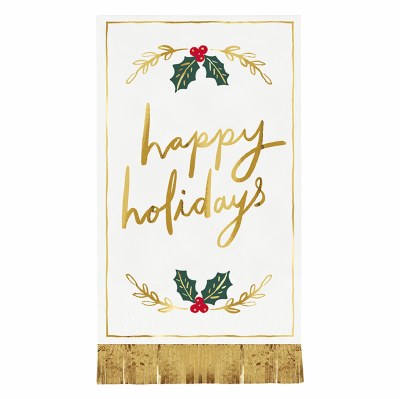 8" x 4" "Happy Holidays" Holly Guest Towels