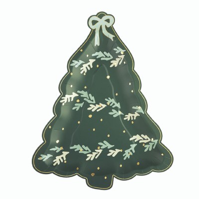 Pack of Eight 13" x 10" Dark Green Christmas Tree Shape Paper Plates