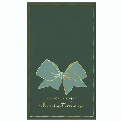 8" x 4" Dark Green "Merry Christmas" Bow Guest Towels