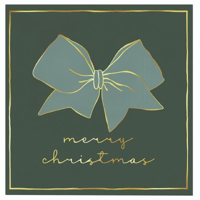 5" Square Dark Green "Merry Christmas" Beverage Napkins