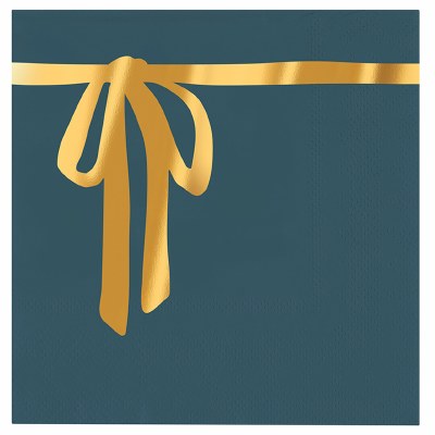 5" Square Navy and Gold Bow Christmas Bevergae Napkins