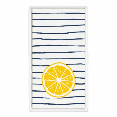 8" x 5" Lemon and Navy Stripes Guest Towels With a Ceramic Holder