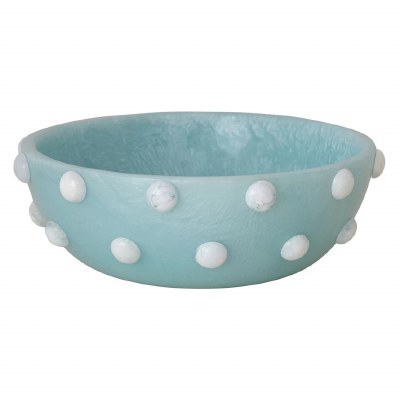 10" Round Blue and White Dots Polyresin Serving Bowl
