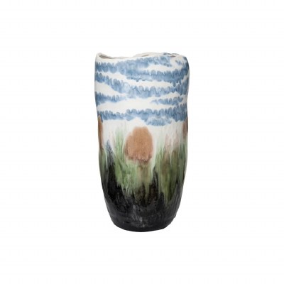 15" Blue and Multicolor Decorative Ceramic Vase