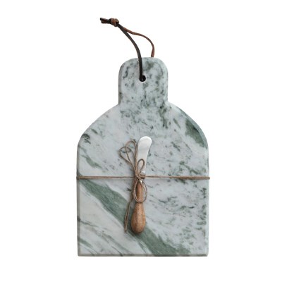 12" x 8" Green Marble Serving Board With a Knife