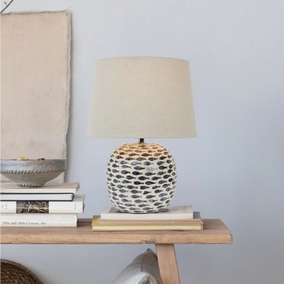 19" Blue Capiz Fish Design Table Lamp