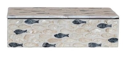 7" x 11" Natural and Gray Capiz Fish Design Decorative Box