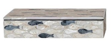6" x 10" Natural and Gray Capiz Fish Design Decorative Box