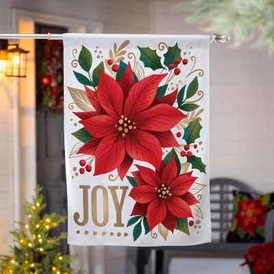 44" x 28" "Joy" Red Poinsettias Christmas Large Flag