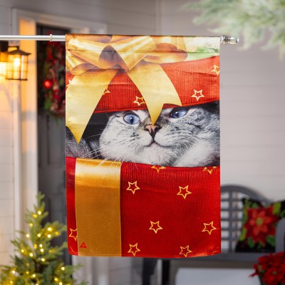 43" x 29" Cat in a Gift Box Christmas Large Flag