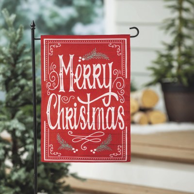 18" x 13" "Merry Christmas" Mini Red Garden Flag