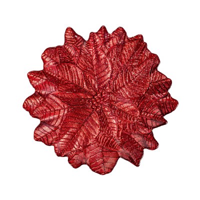 12" Red Poinsettia Shape Glass Christmas Plate