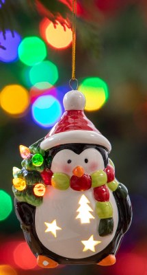 4" LED Glass Penguin Ornament