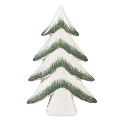 9" Dark Green and White Ceramic Christmas Tree Statue