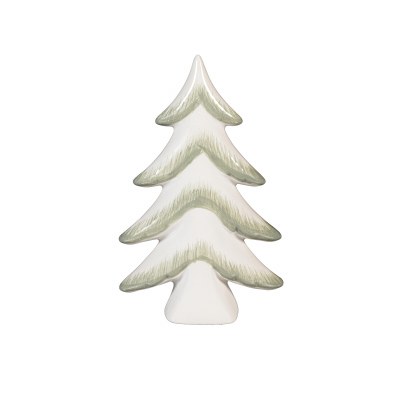 7" Light Green and White Ceramic Christmas Tree Statue