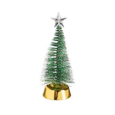8" LED Gold Base and Green Brush Christmas Tree Statue