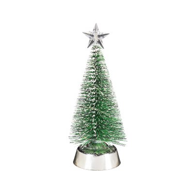 8" LED Silver Base and Green Brush Christmas Tree Statue