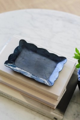 6" x 7" Blue Scalloped Edge Capiz Shell Decorative Tray