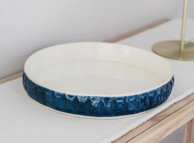 12" Round Dark Blue and White Capiz Shell Decorative Tray